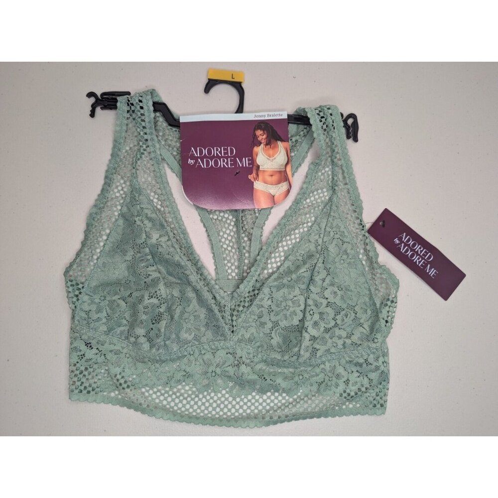 NWT Adored By Adore Me Bra Womens Size Large Green Sheer Floral Jenny Bralette